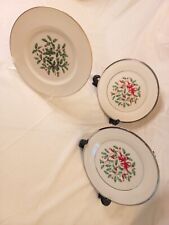 VTG Lenox LOT of 3 Holiday Salad Plates, Snow Holly Platinum & O2 Oxford Gold picture