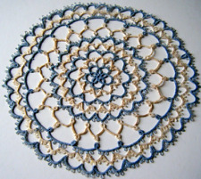 Antique lace doily  handmade tatting design 2 colors beige and blue round 9