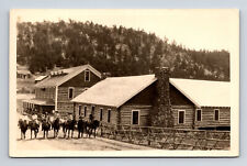 RPPC Blue Bird Lodge Log Cabins Horse Riders Gold Hill Colorado CO Postcard picture