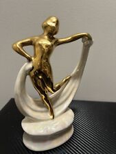 Art Deco Sculpture Lady Dancing Scarf Cream Lusterware Matte Gold VTG c1920's picture