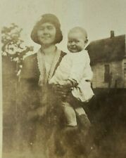 Woman In Hat Holding Baby B&W Photograph 2.75 x 4 picture