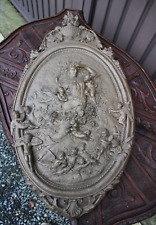 Antique XL Ceramic chalk wall plaque panel cherub angels nymph relief rare picture
