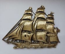 Vintage Mid-Century Syroco, Inc. Gold Plastic Sailing Ship Wall Hanging #4261 picture
