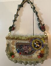 Vintage Romantic Frilly Ruffled Boho Brocade Purse Handbag Roses Detachable Stra picture
