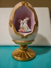 Victorian Pink/Gold/Pastel EASTER EGG Table decor Bunny Couple Roses 8,5” Gift  picture