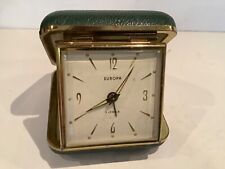 Vintage Europa Travel Clock 2 Jewel Made In Germany Black Wind Up Alarm picture