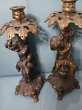 Vintage Antique French CAST METAL GOLDTONE  Cherub Ornate Candle  picture