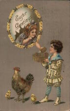 Easter Children 1912 Easter Greetings-A girl in a broken mirror,a boy with a bas picture