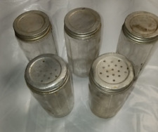 Vintage Ribbed Glass 4 inch Spice Jars With Lids- Lot of 5 picture