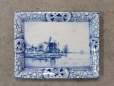 Antique Delft Porcelain WALL PLAQUE/TRINKET DISH Royal Bonn? Blue+White WINDMILL picture