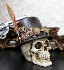 Ebros Steampunk Aristocrat W/ Royal Feather & Aviator Goggles Skull Figurine picture