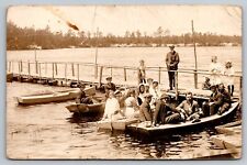Postcard RPPC Boating Party Men Women Children at Dock A23 picture