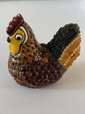 Vintage Artisan Chicken 3” Figurine Handmade W/ Rice And Seeds in Uruguay Signed picture