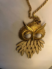 vintage estate gold tone owl PENDANT CHAIN necklace picture