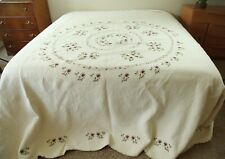 FLAWS Handmade Embroidered Quilt Rose Floral Scallop Edge King Large 119 x 114 picture