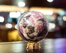 9CM Handcrafted Pink Ruby Corundum Healing Spirit Energy Decorative Sphere Ball picture