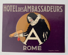 Vintage Italy Rome Hotel Des Ambassadeurs Luggage Label baggage purple Richter picture