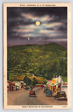 c1940s Moonlight Noble Mountain Downtown Gas Cherokee North Carolina NC Postcard picture