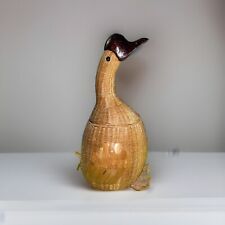 VTG RARE Shanghai Wicker Wood Handmade MCM Goose Duck  Art Basket Boho Rattan picture
