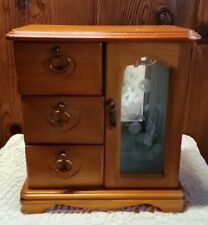Vintage Wooden Jewelry Box 3 Drawer Floral Glass Door King Wood Comp. Limt. picture