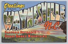 Greetings from Waynesville NC Large Letter Smokey Mountains Linen 1939 Postcard picture