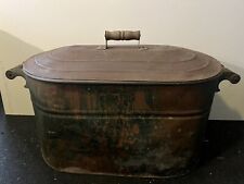 VTG Antique Copper Boiler Wash Tub Pot & Lid with Wood Handles ROME Mfg picture