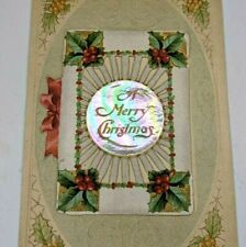c1910s Merry Christmas Mechanical Card Iridescent Book Opens Poem Embossed A12 picture