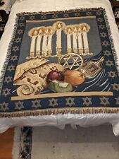 VTG Hanukkah Tapestry Blanket Menorah Star Of David Torah Dreidel 60”x 48” picture