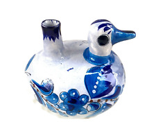 Vintage Blue SW Folk Art Tonala, Mexico Pottery Duck Water Bottle, AJM, 8-1/2