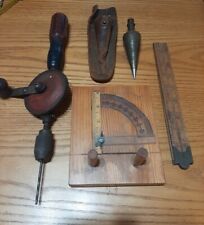 Vintage Plum Bob - Expanding Ruler - Hand Drill - Protractor picture