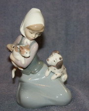Lladro 5032 Girl with Dog and Cat Little Friskies Glossy RETIRED picture