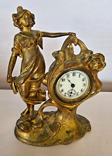 Antique Art Nouveau Gold Tone Figural Clock by W.B. Mfg - works picture