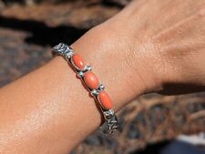 Navajo Cuff Bracelet Native American Jewelry Coral Stones Signed Sz 7.25in picture