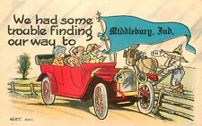 MIDDLEBURY, INDIANA, ANTIQUE AUTO BANNER GREETING, VINTAGE POSTCARD (W421) picture