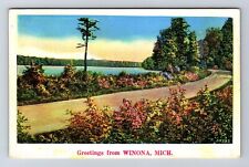 Winona MI-Michigan, General Greetings, Scenic Lake Side, Vintage Postcard picture