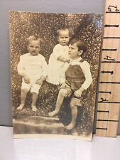Vtg Photo 20's Three Children Older Wearing Overalls o picture