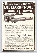 c1880s Burrowes Home Billiard & Pool Table Portland Maine ME Antique Print Ad picture