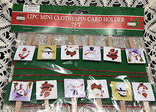 12 pc Mini Wood Clothespin/Clothes Line Christmas CARD-ART HOLDER- Display 7 FT picture