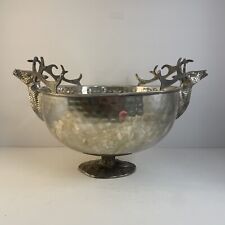 Andrea by Sadek Hammered Silver Plated Double Deer Stag Centerpiece Bowl RARE picture
