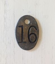 Antique / Vintage Solid Brass Oval Cow Cattle Number Tag #16 Double Sided picture