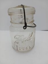 Vintage BALL IDEAL Clear One Pint Mason Jar with Wire Bail and Glass Lid #9 picture