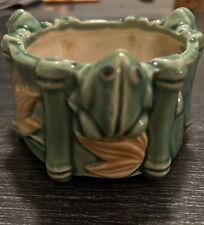 Three Frogs Ceramic Planter Green  Bamboo Vintage picture