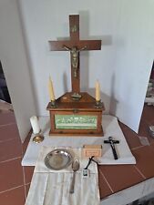Antique Oak Wood Holy Sacrament Last Rites Altar Crucifix Last Supper IHS  picture