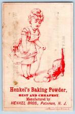 1880's MAYVILLE NY LEET BROTHERS GIRL CAT HENKEL'S BAKING POWDER TRADE CARD picture