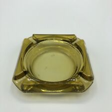 Vintage Mid Century 6” Square Yellow Amber Glass Ashtray Lucky # 13 A3 picture