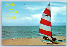 Vintage Postcard Red White Sailboat Beach Florida Palm Beach picture