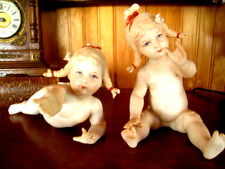 ANTIQUE PR ADORABLE PORCELAIN BISQUE PIANO BABY GIRL FIGURINES SIGNED PUCCI picture