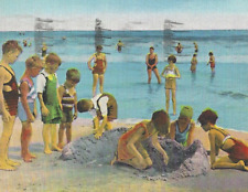 Vintage Postcard 1937 Sand Diggers on the Beach Rye Beach New Hampshire Linen picture