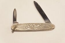 Arnex Pewter Hunting Dog Motif Pocket Knife Stainless Steel Blades picture
