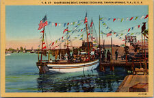 Vtg 1930s Sightseeing Boat Sponge Exchange Tarpon Springs Florida FL Postcard picture